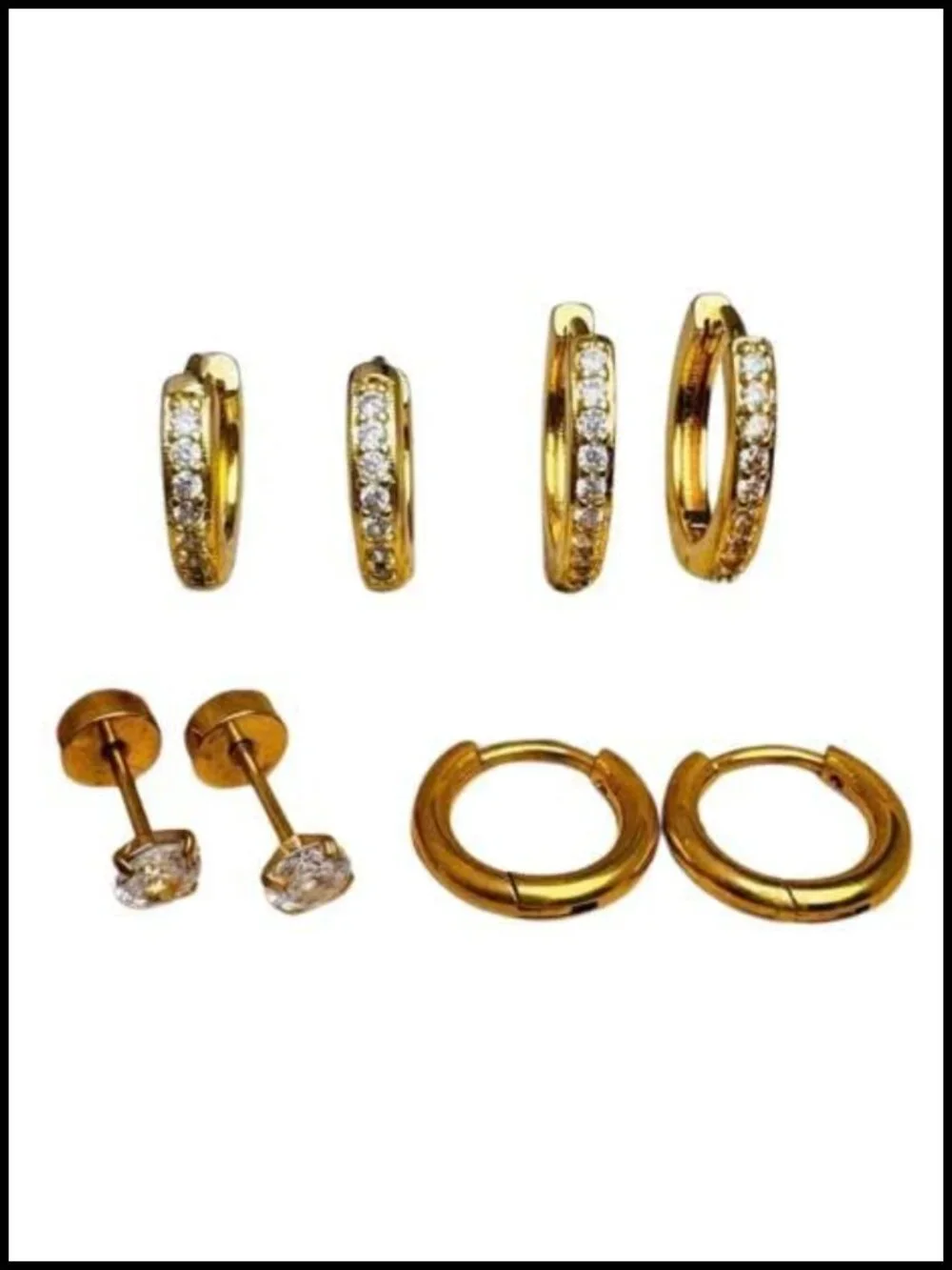 Dainty Gold Hoop Earrings Set of 4 with Cubic Zirconia Crystals